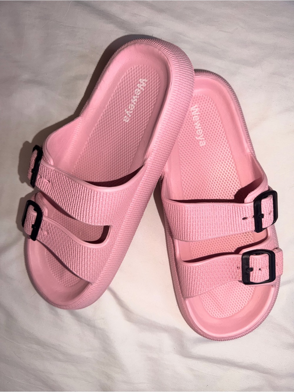 Pink Dual-Buckle Slide Sandals